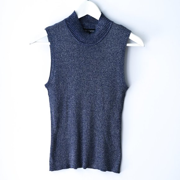 KASPER & COMPANY Blue Ribbed Mock Neck Top & Cardigan - Size P Medium - Picture 3 of 11